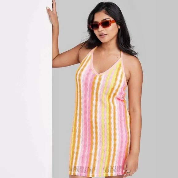 wild fable | Dresses | Wild Fable Crochet Multi Striped Halter Mini Dress  Festival Boho Coastal Small | Poshmark